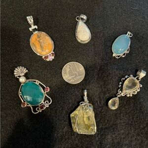 Silver Plated & stone pendants. Bundle of 6